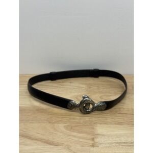 Chico's Women's Dress Belt Black Leather Gold Tone Hook Slide S/M India Vtg‎ #52